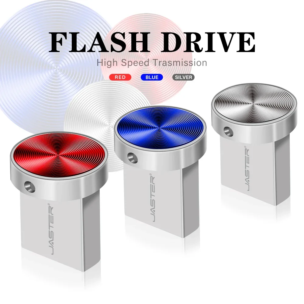 JASTER USB Flash Drive 64GB Fashion Mini Metal Button Memory Stick 32GB Black External Storage Creative Business Gifts Pen Drive