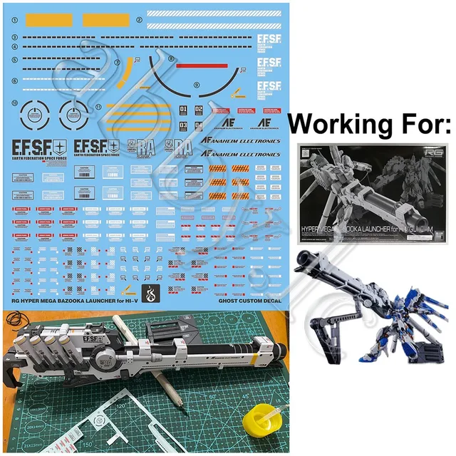 for RG 1/144 Hi Nu Hi-V Hyper Mega Bazooka Launcher Water Slide UV Light-Reactive Decal Sticker Reprint G-REWORK Ghost RX-93-v2 1