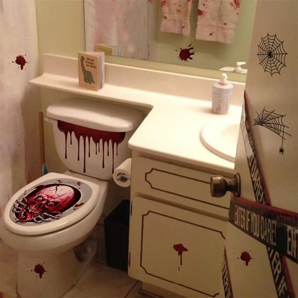 2Pcs Halloween Toilet Seat Cover Sticker Lid Decal DIY Bathroom Home Scary Horror Party Decoration