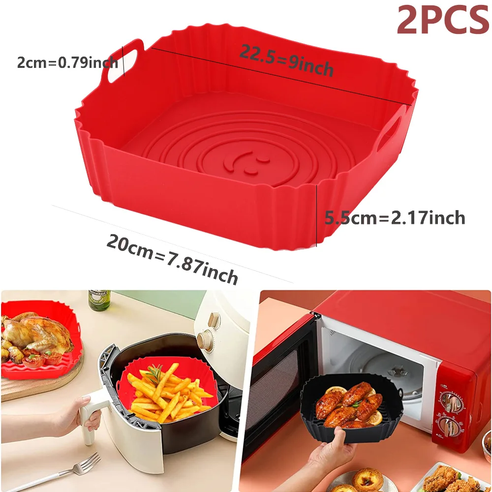 2 Pz Friggitrice Ad Aria Cestello In Silicone Stampo In Silicone Airfryer Forno Teglia Pizza Pollo Fritto Cestino Riutilizzabile Pan Liner Accessori