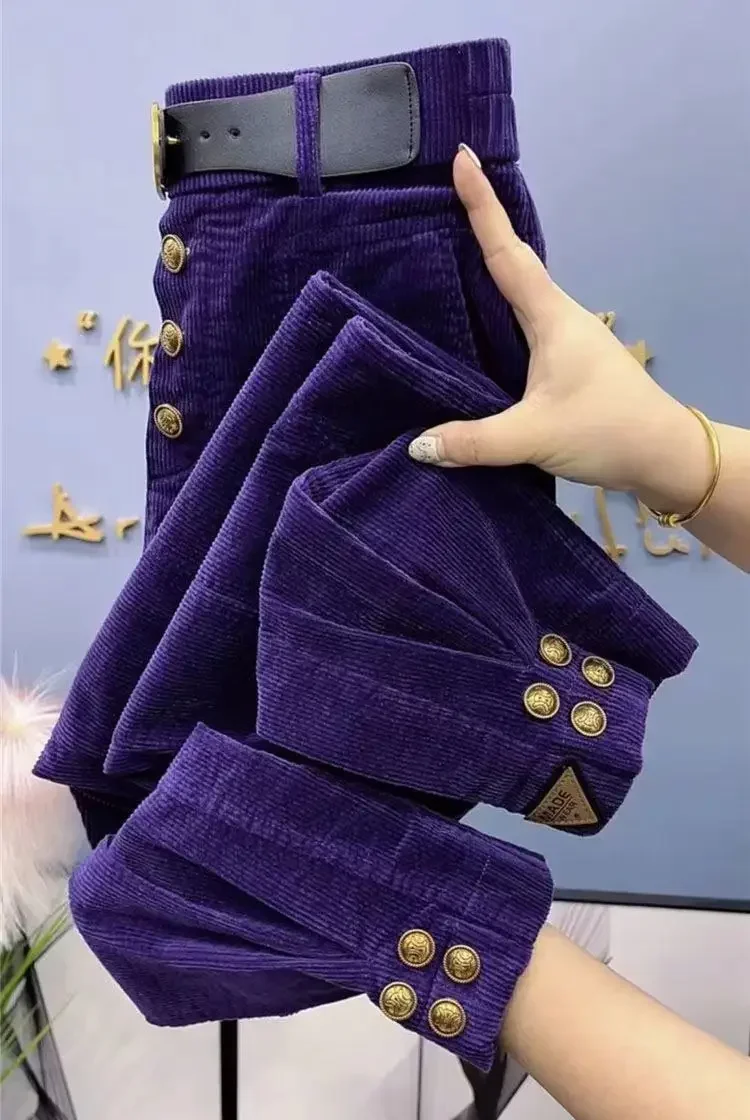 Solid Color Thick Warm Corduroy Pants Women 2023 Autumn Winter Korean Loose Casual Pants Harm Trousers