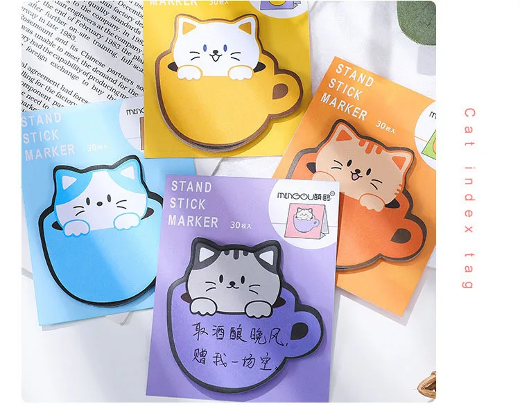 1-teiliges Lytwtw's Cartoon-Klebeband, niedliche Kawaii-Katzen-Cup-Notizen, Notizblock, Notizblock, Büro, Schulbedarf, Schreibwaren-Aufkleber – Detail 8