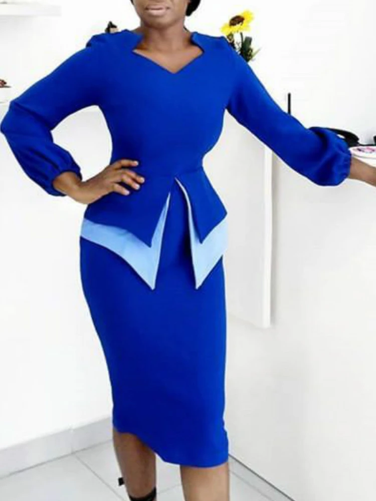 Women Dress Bodycon V Neck Peplum Sheath Classy Femme Elastic Elegant Office Ladies Work Wear Modest Female African Fashion XXL | Женская