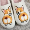 Corgi Pet Pattern Embroidered Plush Home Thick-Soled Comfortable Woolen Cotton Slippers Cute Warm Non-Slip Indoor Slippers Pet Mom Gift Dog Lovers Men and Women Can Wear 4