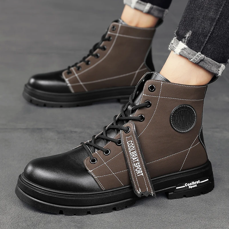 

Мужские ботильоны, модные мотоциклетные ботинки с круглым носком для мужчин, Осень-зима 2024, Нескользящие, на шнуровке, износостойкие мужские ботинки