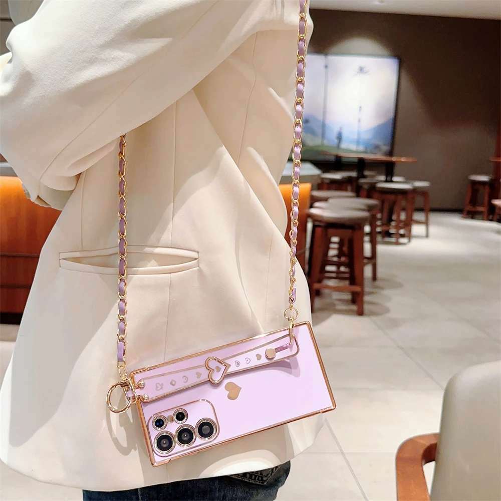 Elegant Heart Crossbody Cord Rope Case with Wrist Strap Holder