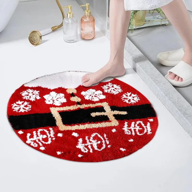 Round Bath Mat Christmas Round Rug For Living Room Non-slip Soft Throw Rugs Carpet Machine Washable Christmas Decoration For