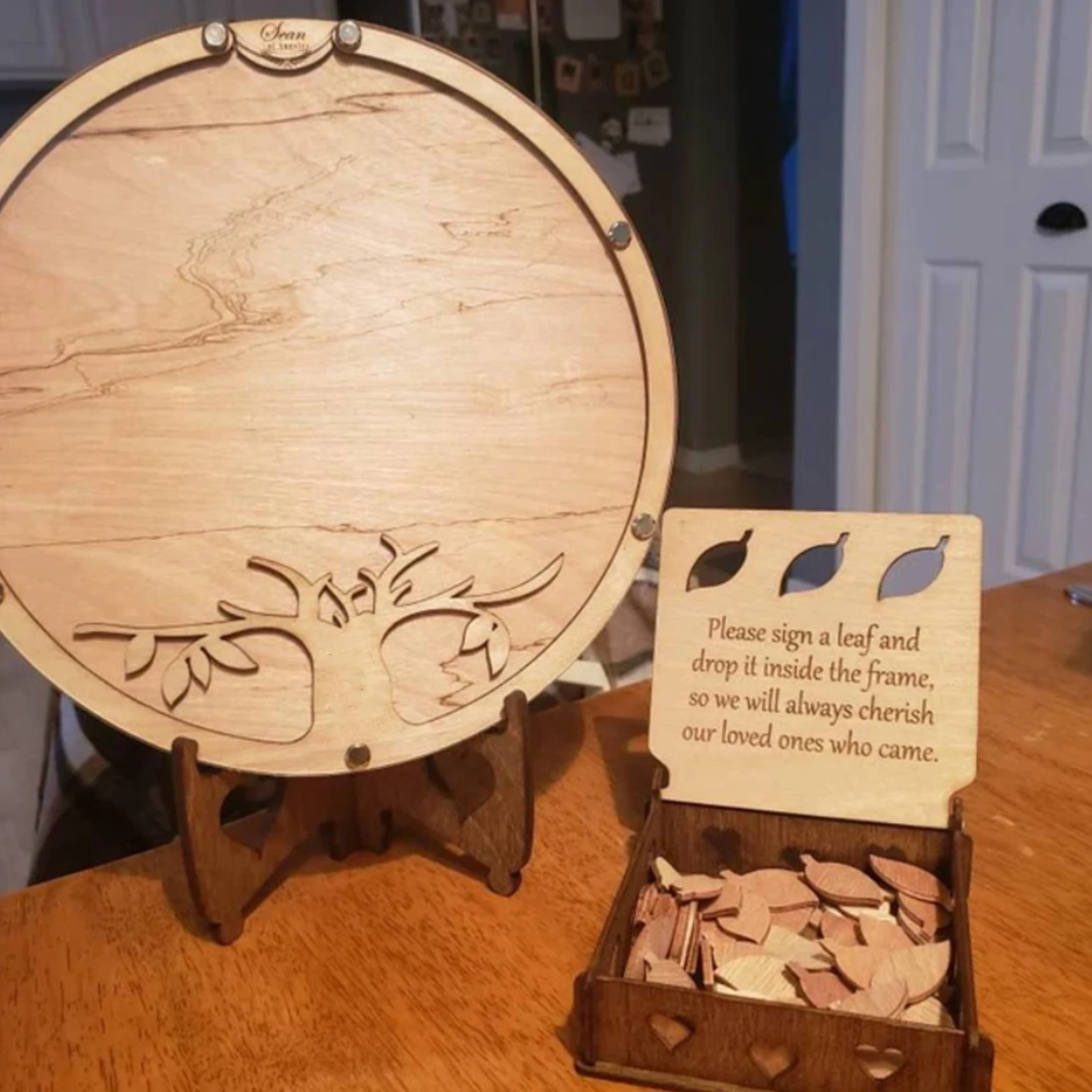 Wedding Guest Book Alternative Wooden Card Box 60 Wood Leaves Guest Sign in Wedding Decorations for Reception Baby Shower