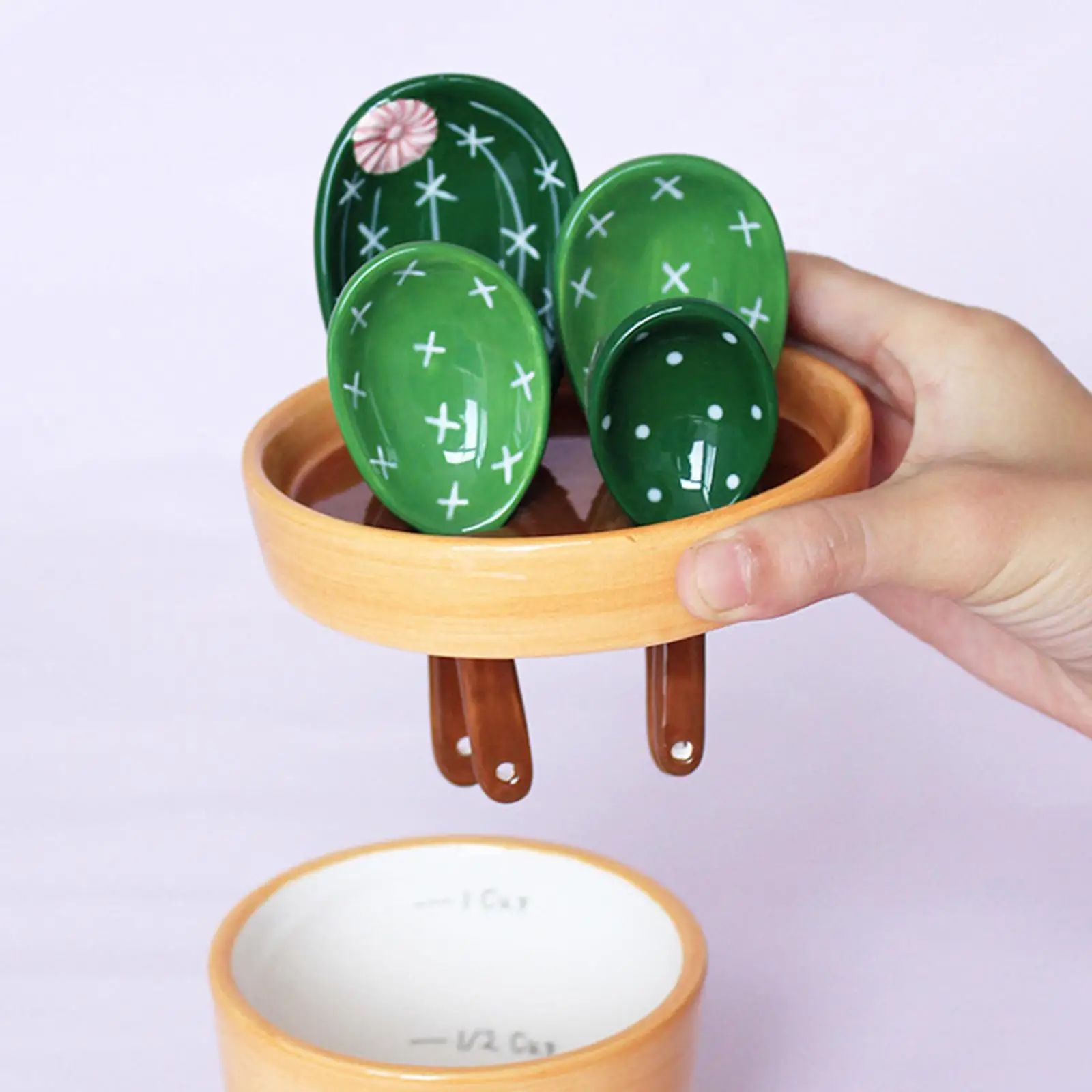 Measuring Spoons with Base in Flower Pot Cactus Scale Spoon Rice Spoon for Rice