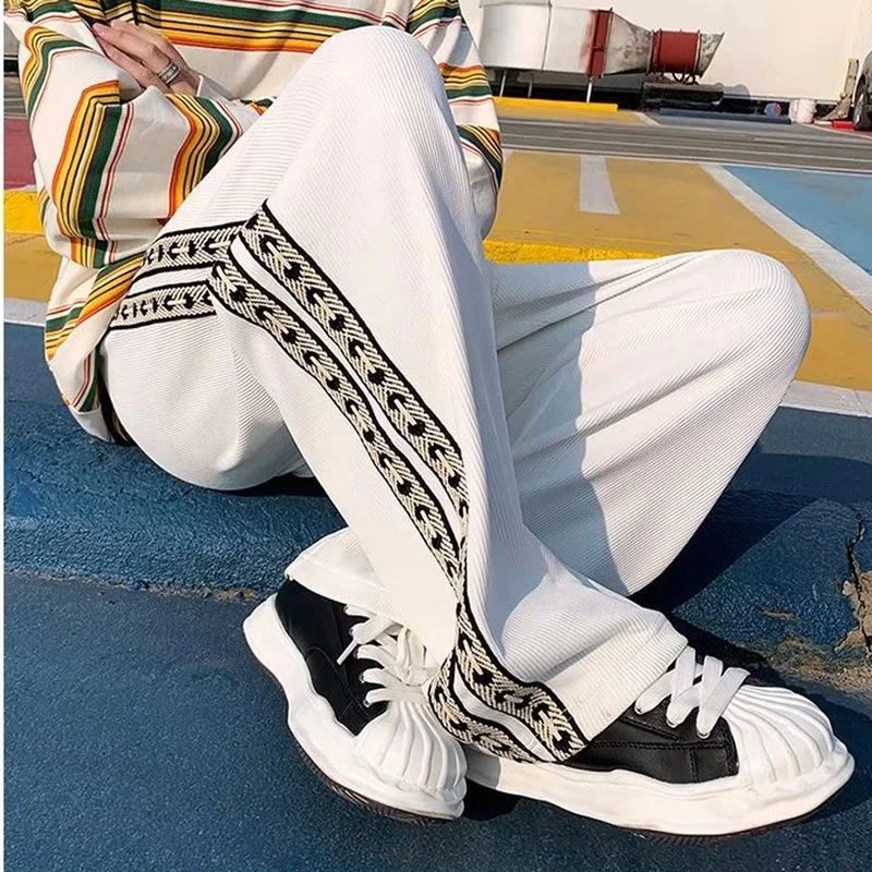 Spring Summer Fashion High Waist Streetwear Boys Wide Leg Pants Men Straight Trousers Fat Men Loose Sweatpants Casual Pants