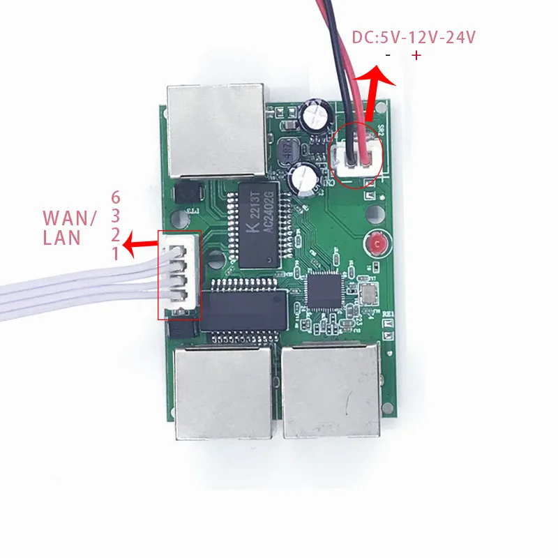 미니 PCBA 4 포트 네트워크 미니 이더넷 스위치 모듈, 10, 100Mbps, 5V, 12V, 15V, 18V, 24V