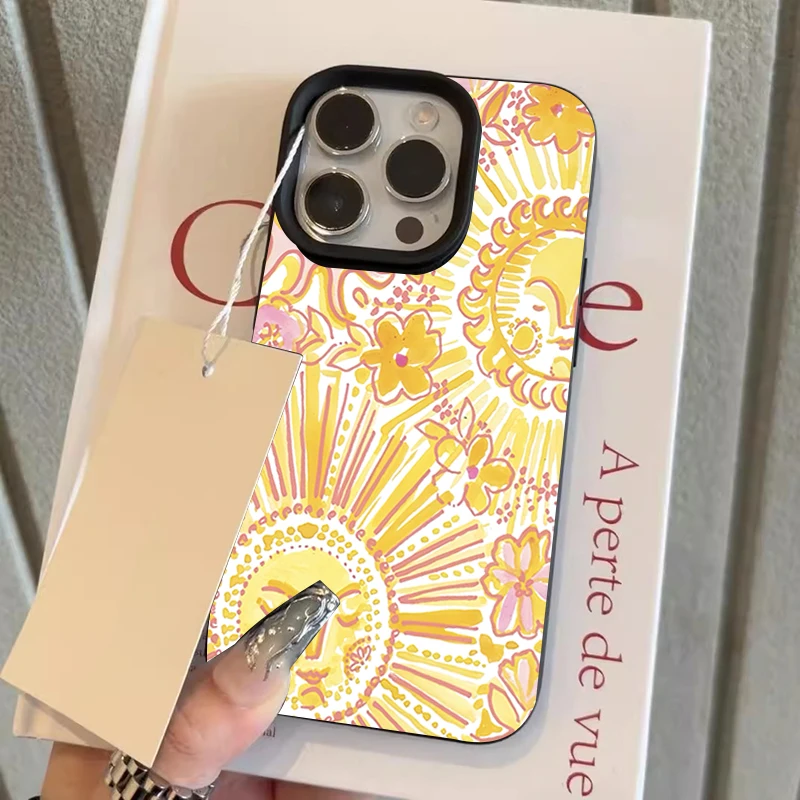 Yellow Sun Pattern Lychee Texture Silicone Phone Case - Soft and Stylish Cover