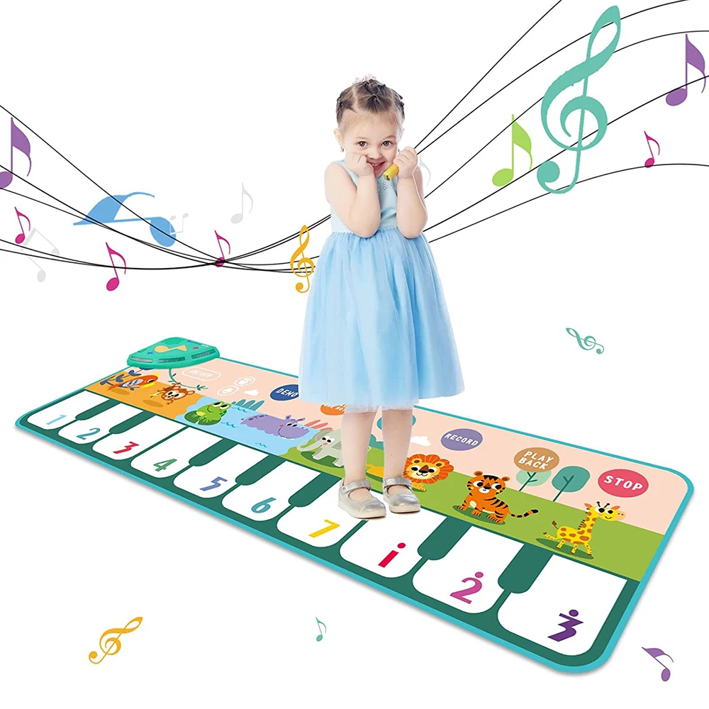 

110x36cm Musical Piano Mat for Kids Toddlers Floor Keyboard Dance Mat with 8 Animal Sounds Baby Mat Study Educational Toys