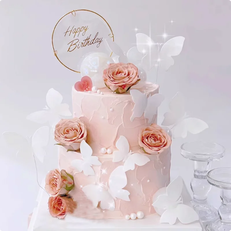 Double Layer Silicone Foam Simulation Cake Model, 6/8-inch Fake Birthday Cake Window Display Sample, Dessert Table Decoration