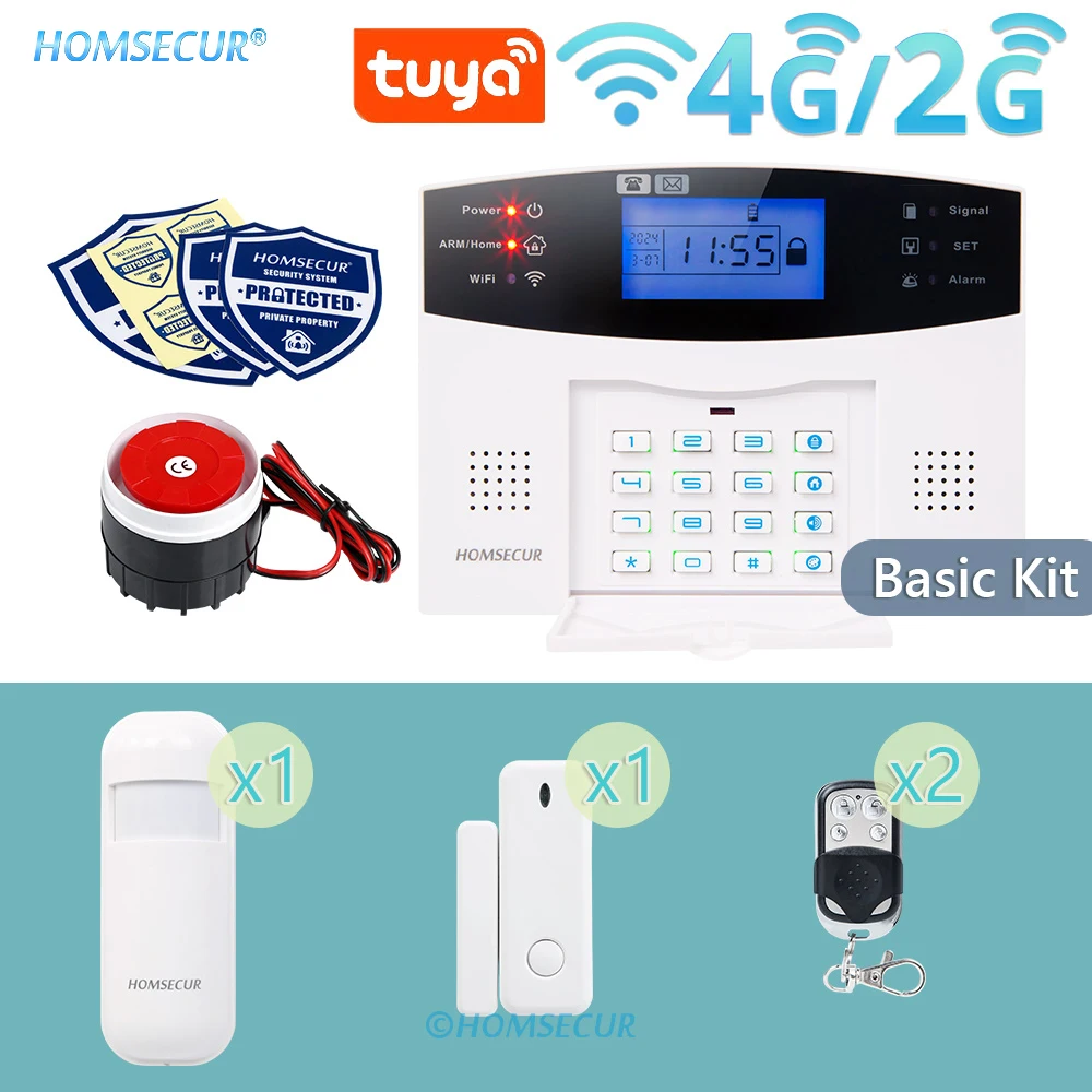 HOMSECUR APP Controlled Wireless &Wired WIFI 4G SMS Autodial Home Burglar Intruder Alarm System SOS Intercom 2 Remote Controls