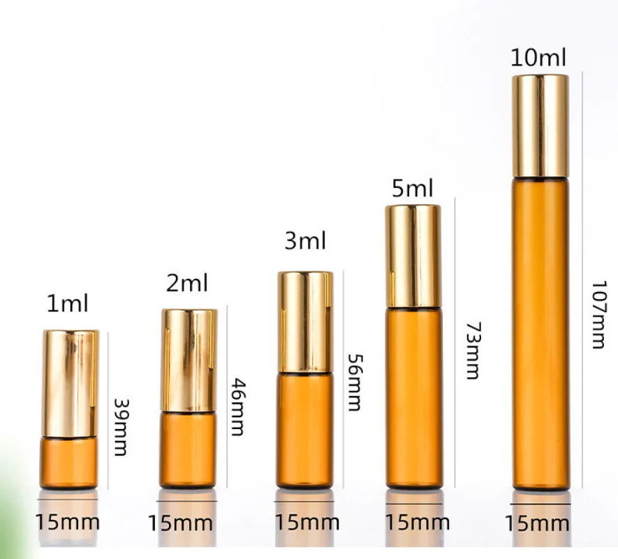 20/50/100pcs Roll on Bottle 1ml 3ml 5ml 10m Thin Glass Aromatherapy Amber Glass Vials Essential Oil Bottle Wih Metal Roller Ball