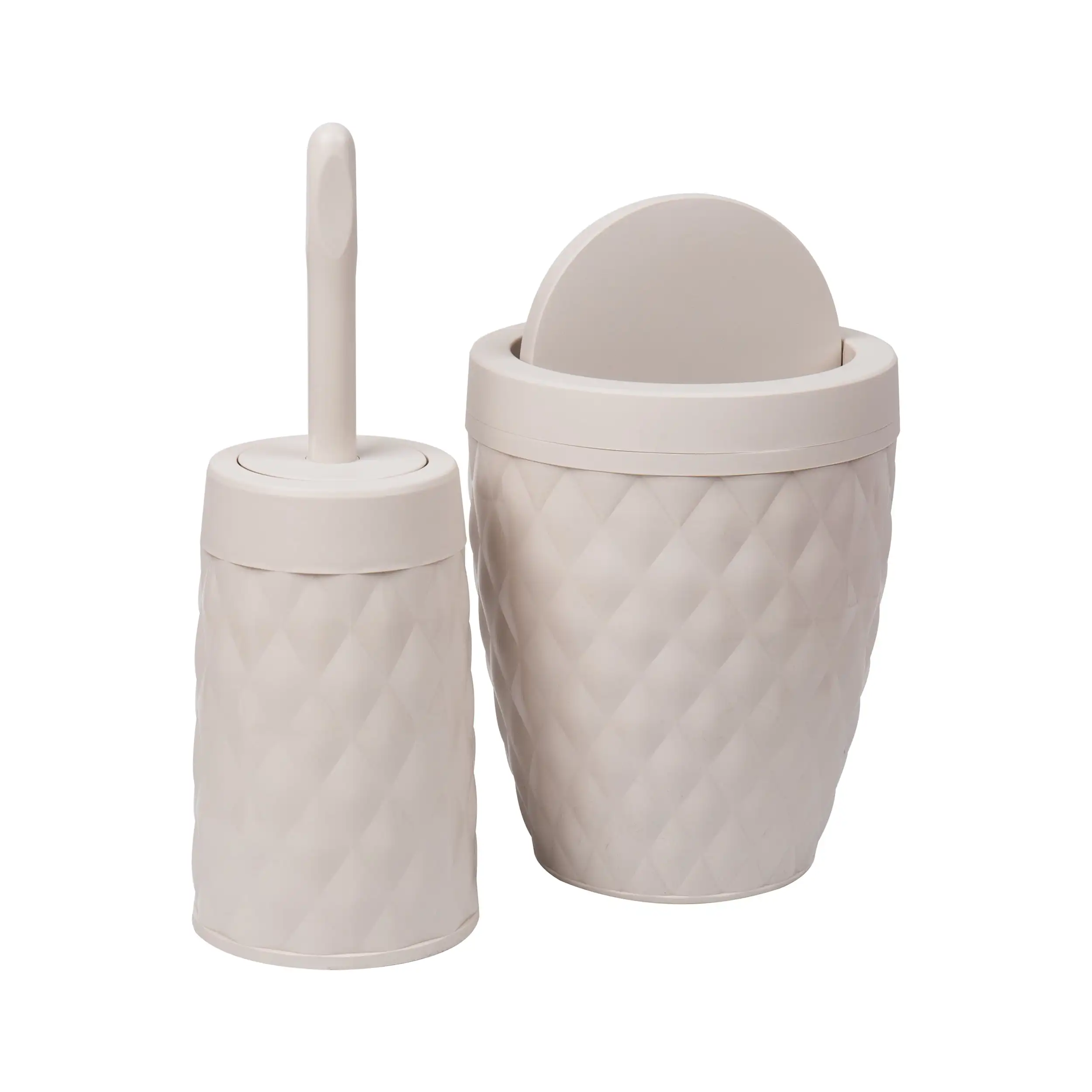 

Mind Reader Basket Collection, Round Wastepaper Basket with Swivel Lid and Toilet Brush Set, Bathroom, 2 Piece Set, Ivory