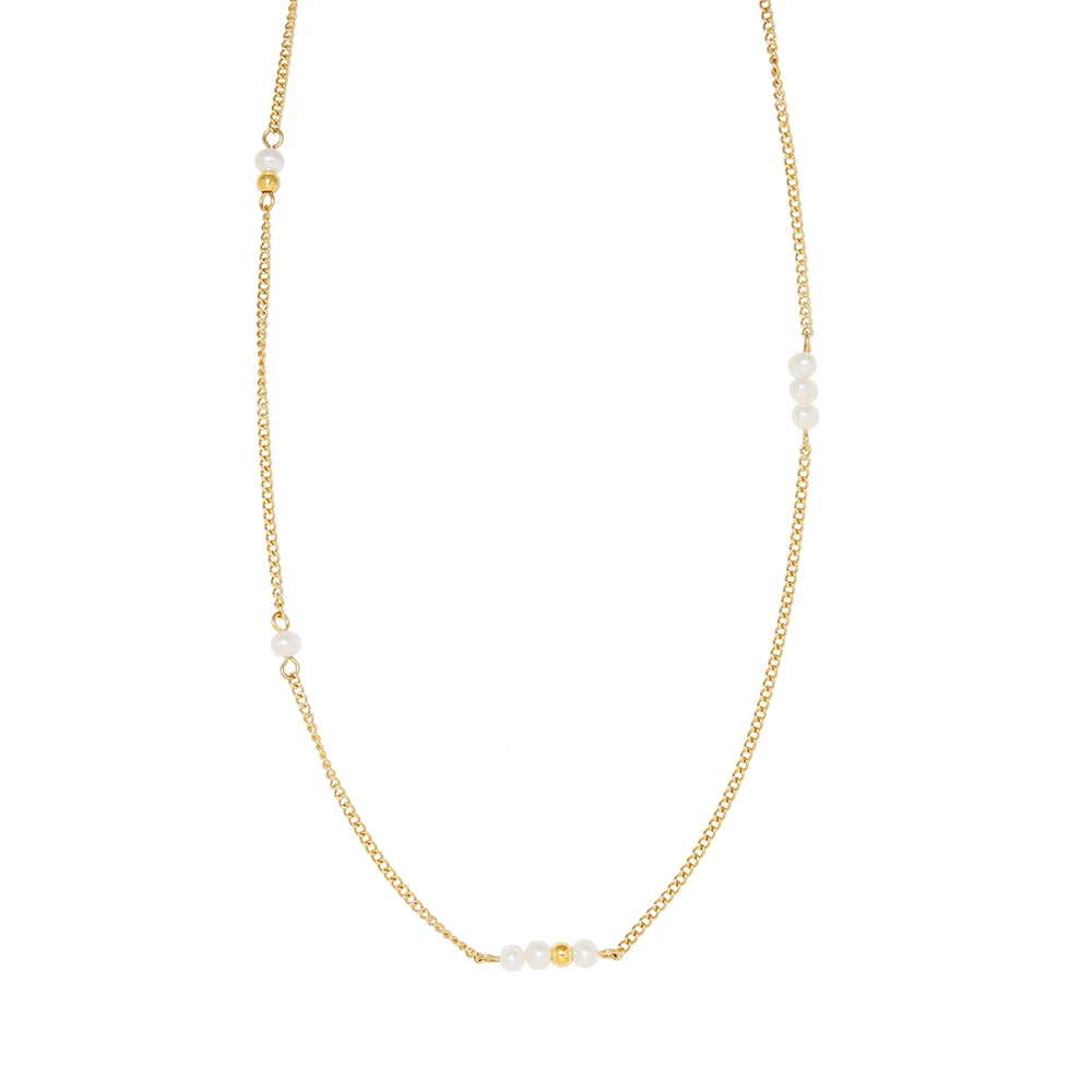 Collana a catena intrecciata placcata in oro 18 carati con perla d'acqua dolce - Italia