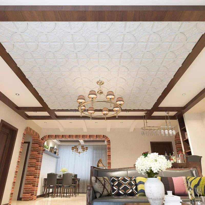 Drop Ceiling Tiles 2x2, Glue-up Ceiling Panel, Fancy Classic Style in White