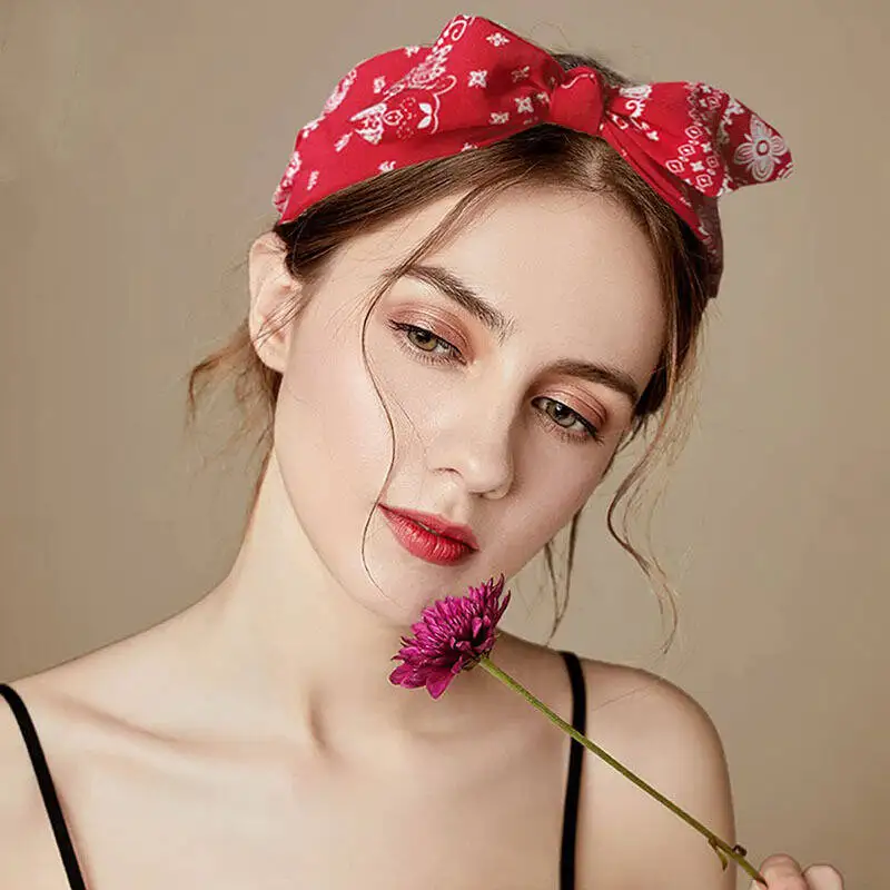 بوهو القوس طباعة Headbands للنساء واسعة الحواف عصابات الشعر  أنيقة الشعر هوب عبر عقدة أغطية الرأس الفتيات إكسسوارات الشعر