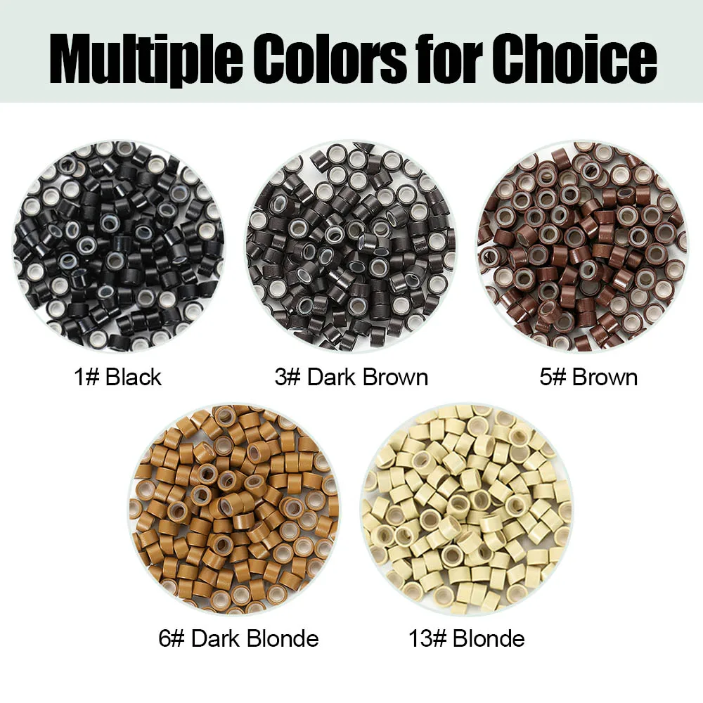 1000개 프리미엄 실리콘 마이크로 링 헤어 익스텐션 마이크로 링 링크 비즈 5mm 라인 비즈 (I팁 헤어 익스텐션용)