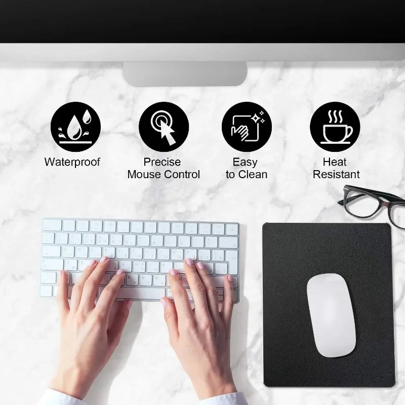 Deluxe Solid Color PU Leather Waterproof Mouse Mat, Anti-slip, 23x19cm - Stylish Desk Accessory