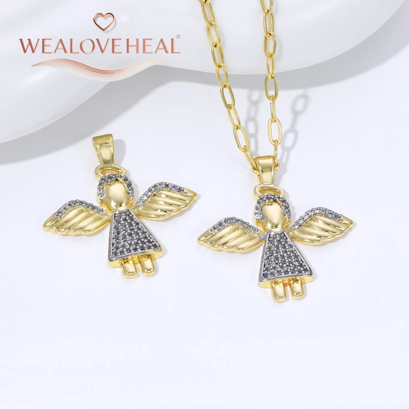 Luxuriöse zweifarbige Zirkon-Engelsflügel-Anhänger, 18 Karat vergoldetes Messing-Engel-Anhänger-Charms für DIY-Halsketten-Schmuckherstellungszubehör – Detail 21