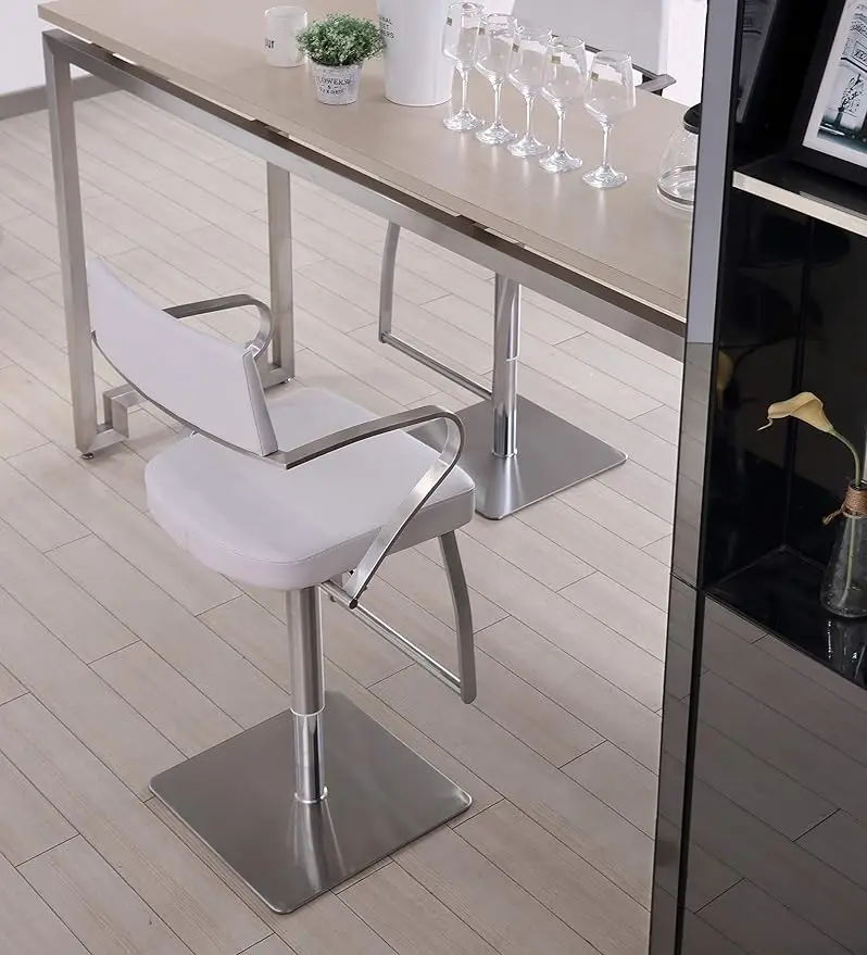 

Whiteline Modern Living Zuri Barstool, Adjustable Height with Armrests and Square Stainless Steel Base