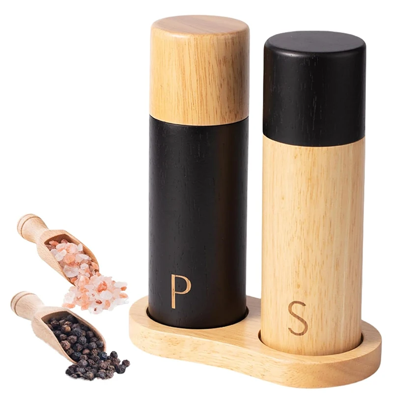 LMETJMA Wooden Salt and Pepper Grinder Set 7 inch Manual Pepper Grinder Mill with Adjustable Ceramic Coarseness JT323