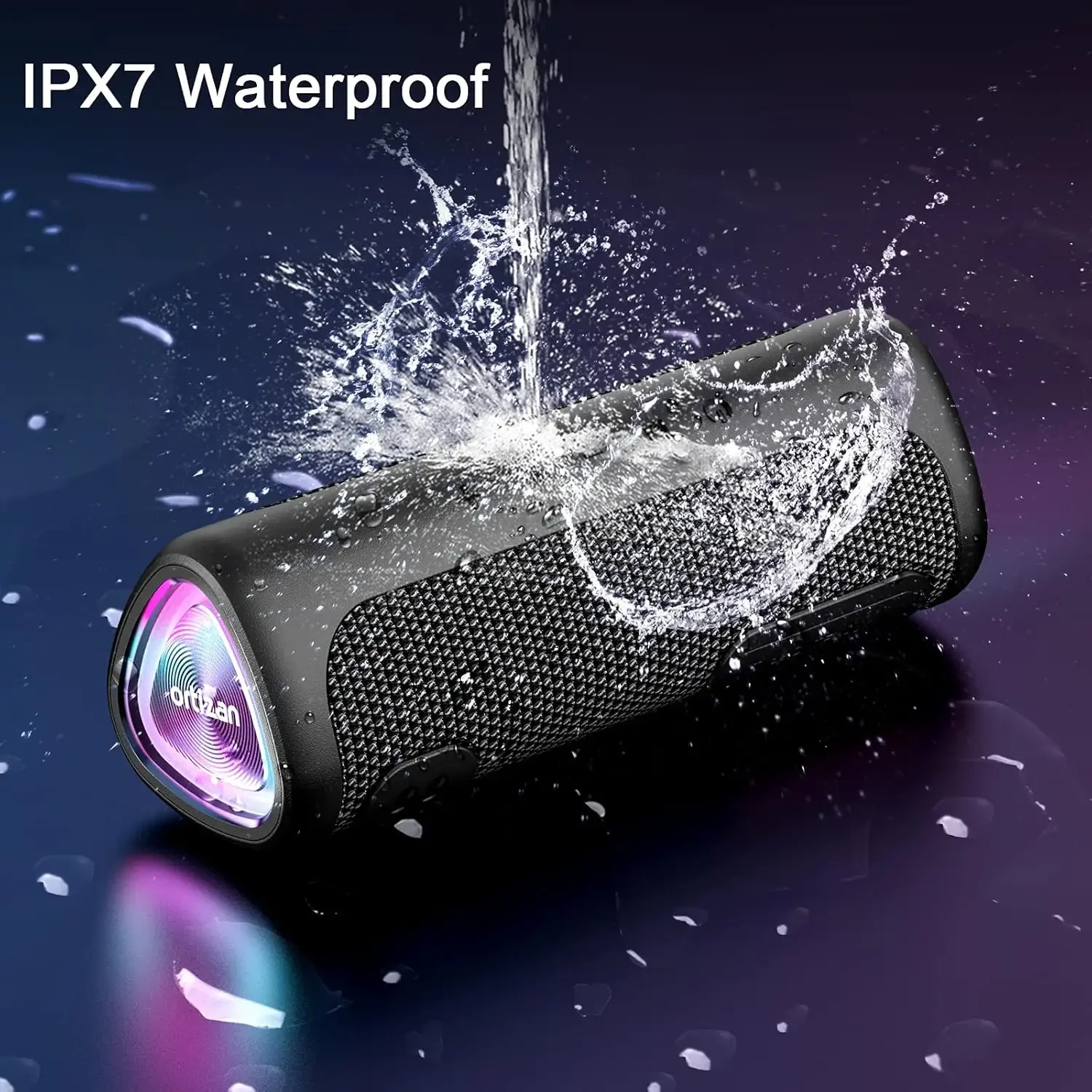 Ortizan Portable Bluetooth Speaker with Lights, Powerful Crystal Clear Sound Bass, IPX7 Waterproof AUX&TF-Card Input, TWS Paring