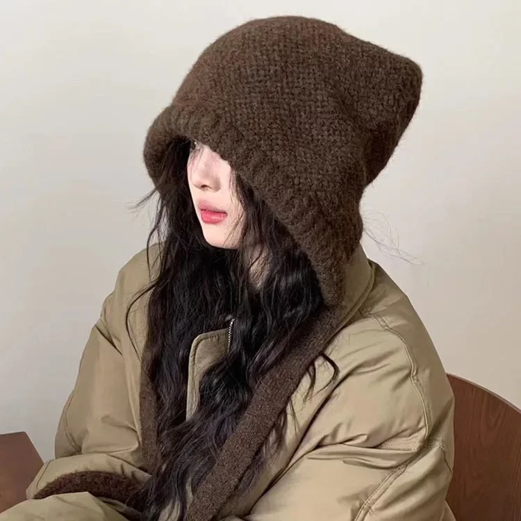 

Funny Bag Hat Thicken Knitted Winter Warm Pullover Hat Big Headband Strap Skullie Cycling Ear Protection Couple Cap Accessories