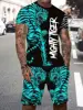 Newest Summer Men's Beach Shorts Set 3D Fierce beast Tiger Print Short Sleeve T-shirts+Shorts 2 Pcs Set Oversized Tracksuit Suit 5