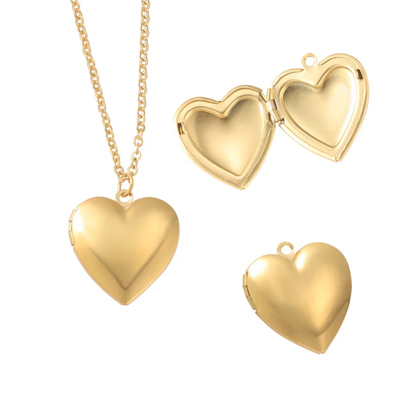 10Pcs Photolocket Pendant Necklace Mirror Polish Stainless Steel Heart Box Pendant Necklace For Women's Fashion 2023 Jewelry