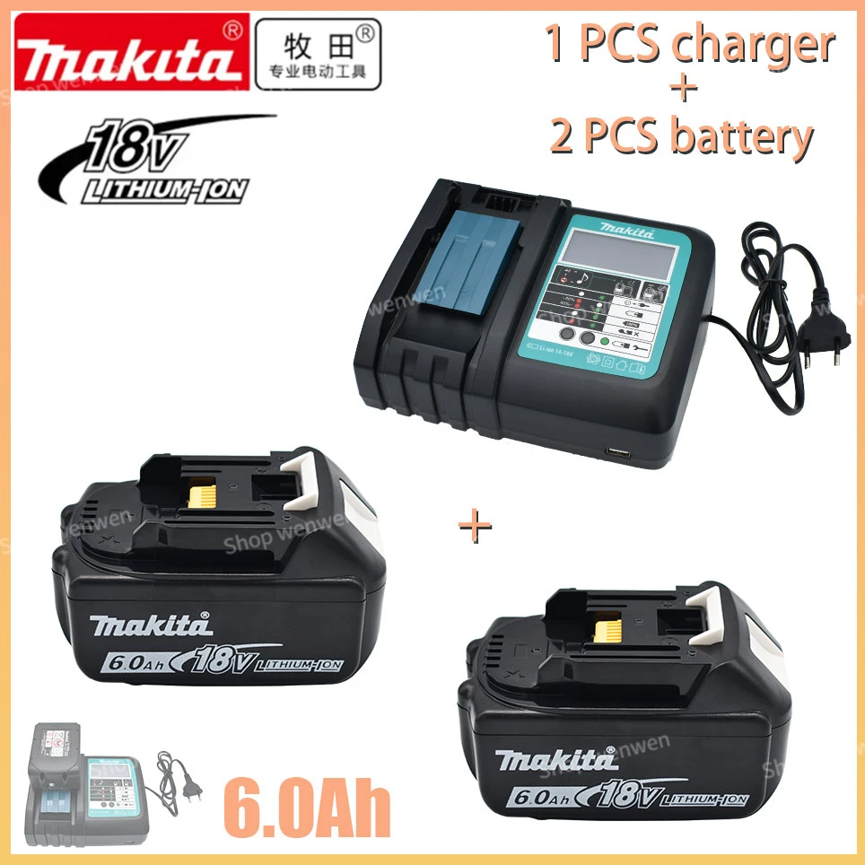 

100% original Makita 18V 6.0Ah rechargeable power tool battery with LED charger replacement LXT BL1860B BL1860 BL1850