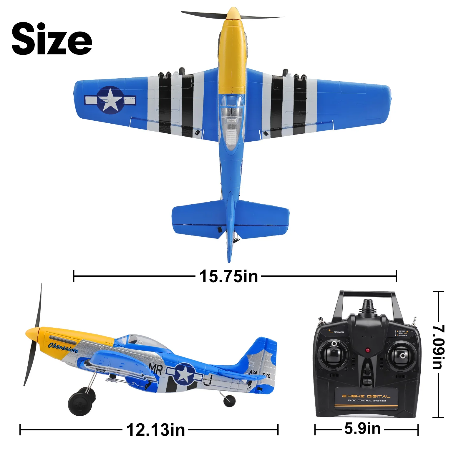 P51 Mustang 400MM RC Airplane 2.4G 4CH 6 Axis RTF One Key Aerobatic RC Aircraft with Xpilot Stabilization Warbird Plane 6