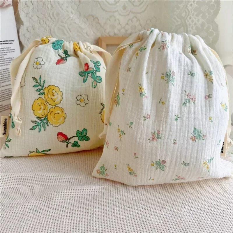 Diaper bag maternity bag diaper pouch natural cotton mommy storage bags outdoor baby diaper carrier cute sunshine rainbow printing drawstring 27x25cm