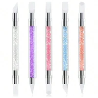 5pcs Set Dual-Ended Silicone Head Carving Dotting Pen Nail Art Silicone Sculpture Pen Brushes Rhinestone Crystal Handle Tool 1