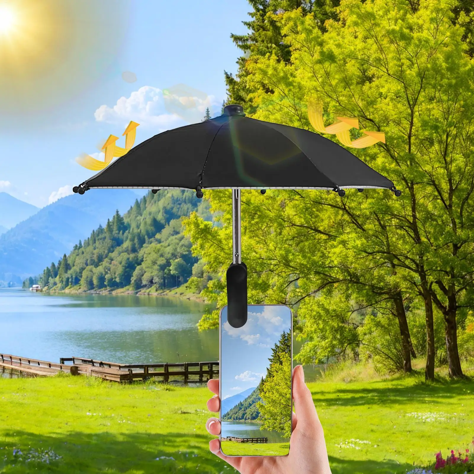 2025 new Cell Phone Umbrella Holder with Clip for Sun Shade, Creative Mini Umbrella Phone Stand, Stylish Holder
