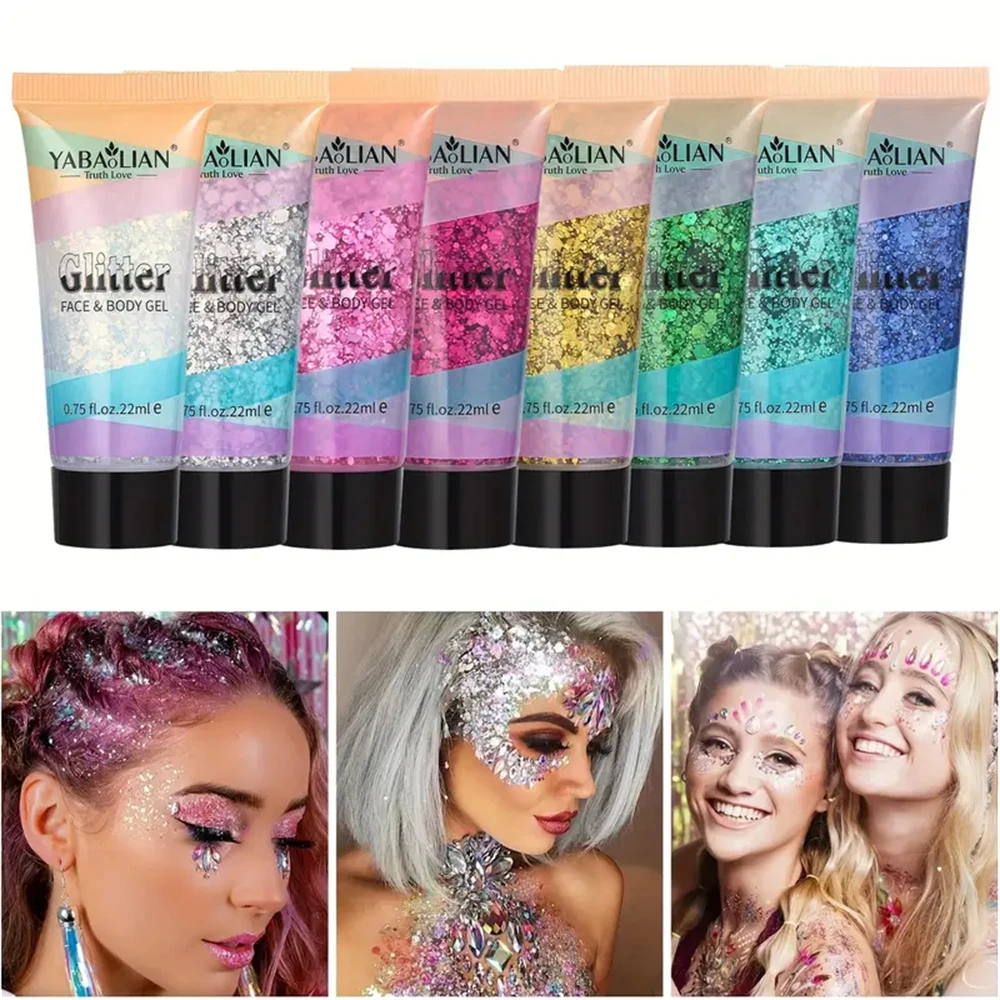 Mermaid Sequin Body Glitter Gel-Long-Lasting Shine for Carnival, Parties, Festival and Stage Performance-Great for Girls body glitter gel
