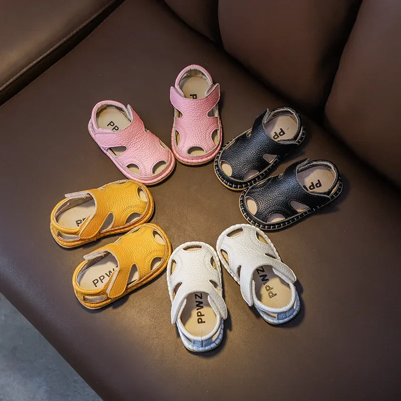 Kids Sandals Sandalias Cowhide Baby Shoe Summer Walking Shos for Girl Boy Breathable Beach Comfortable Soft Sole