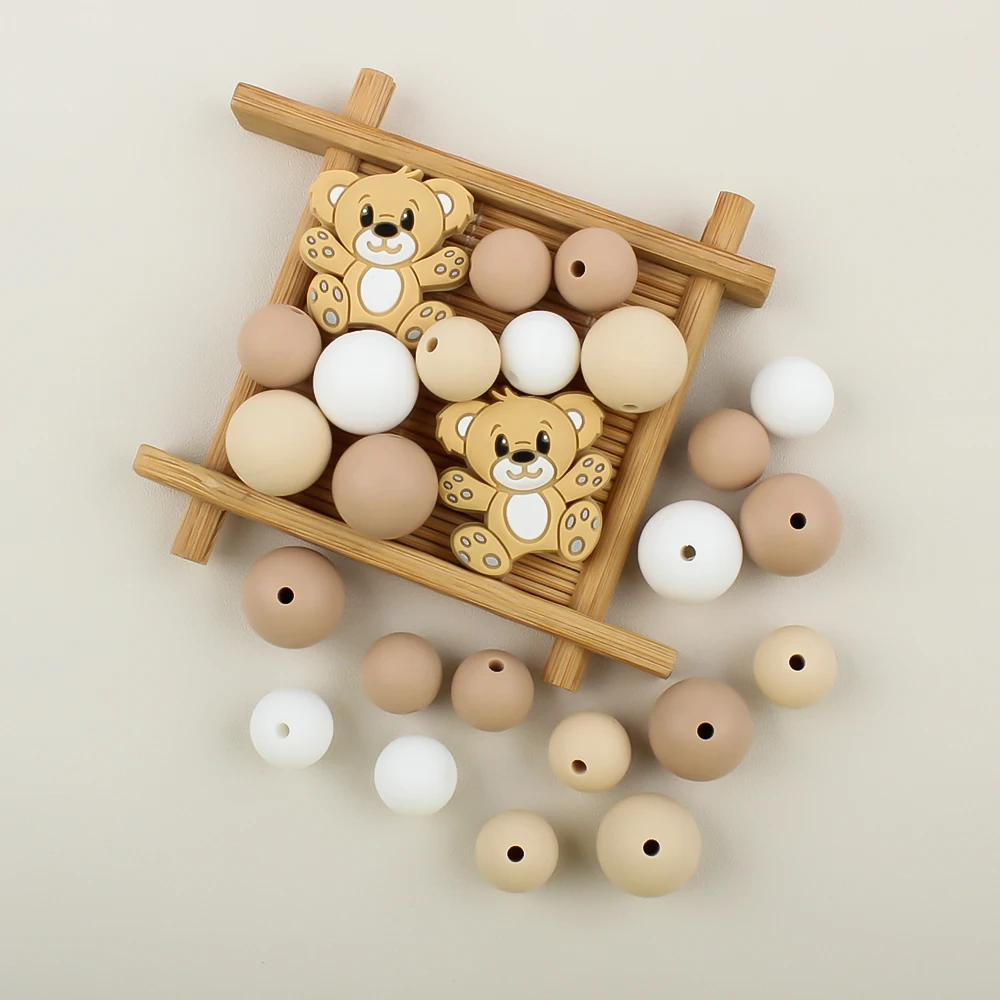 

47 Pcs/Set Silicone Beads Round Lentil Cartoon Bear Shape Beads Set Necklace Accessories Toys Sets for DIY Pacifier Clips Chain