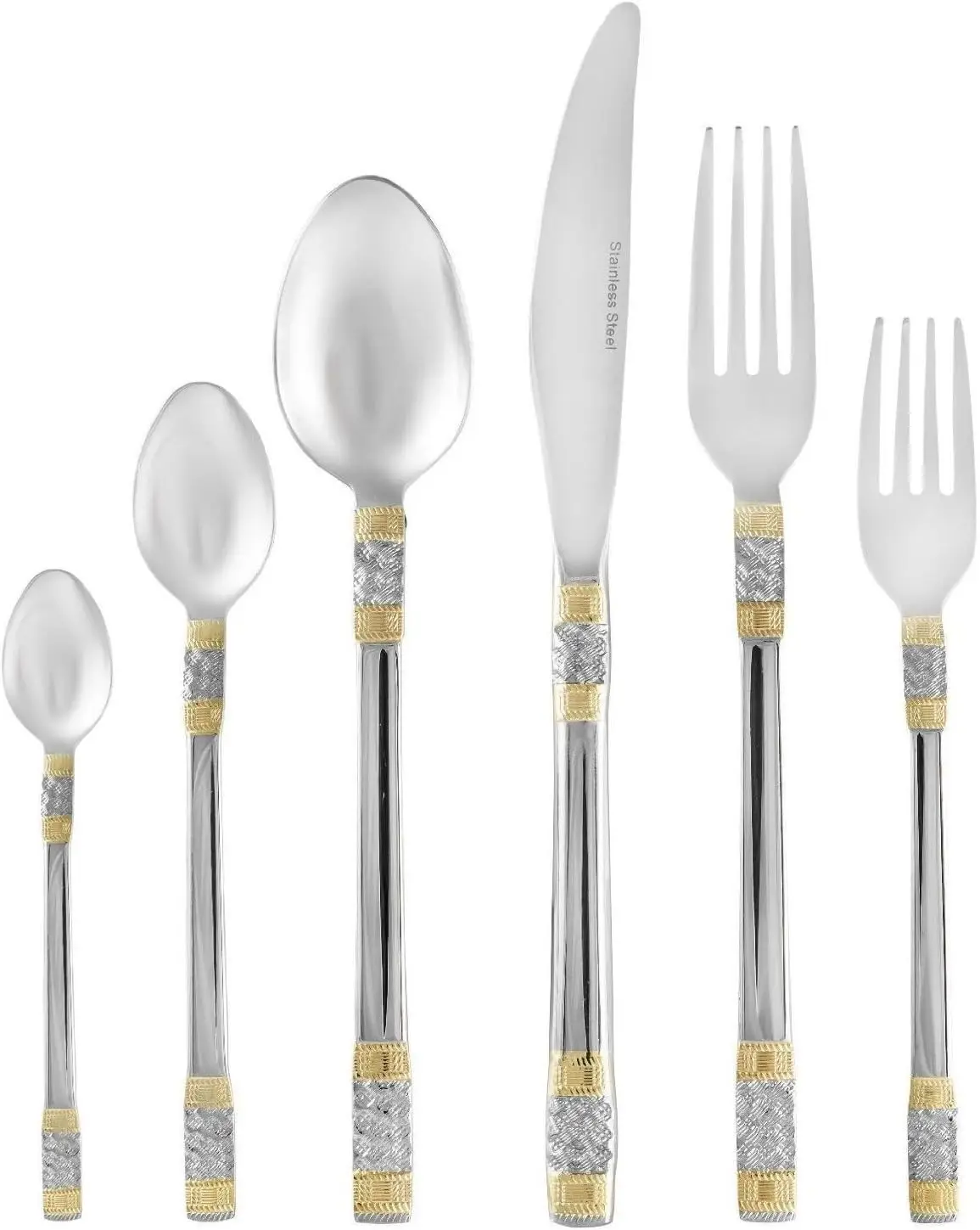 18/10 Flatware Service for 12-75 Piece Stainless Steel Set Polished Cutlery with Gold Accents 3 Piece Hostess Serving Ensemble