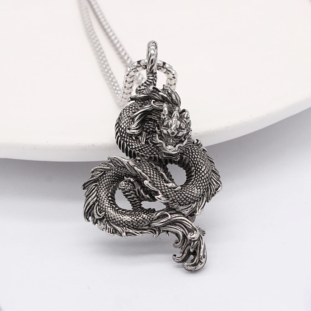 

Punk Retro Chinese Dragon Pendant Domineering Fashion Stainless Steel Animal Men's Necklace Locomotive Amulet Jewelry Wholesale