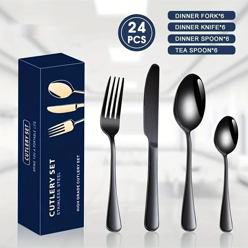 

24pcs Stainless Steel Cutlery Set, Steak Knife Fork Spoon Gift Box Set, Dinnerware Silverware Cutlery Flatware Set