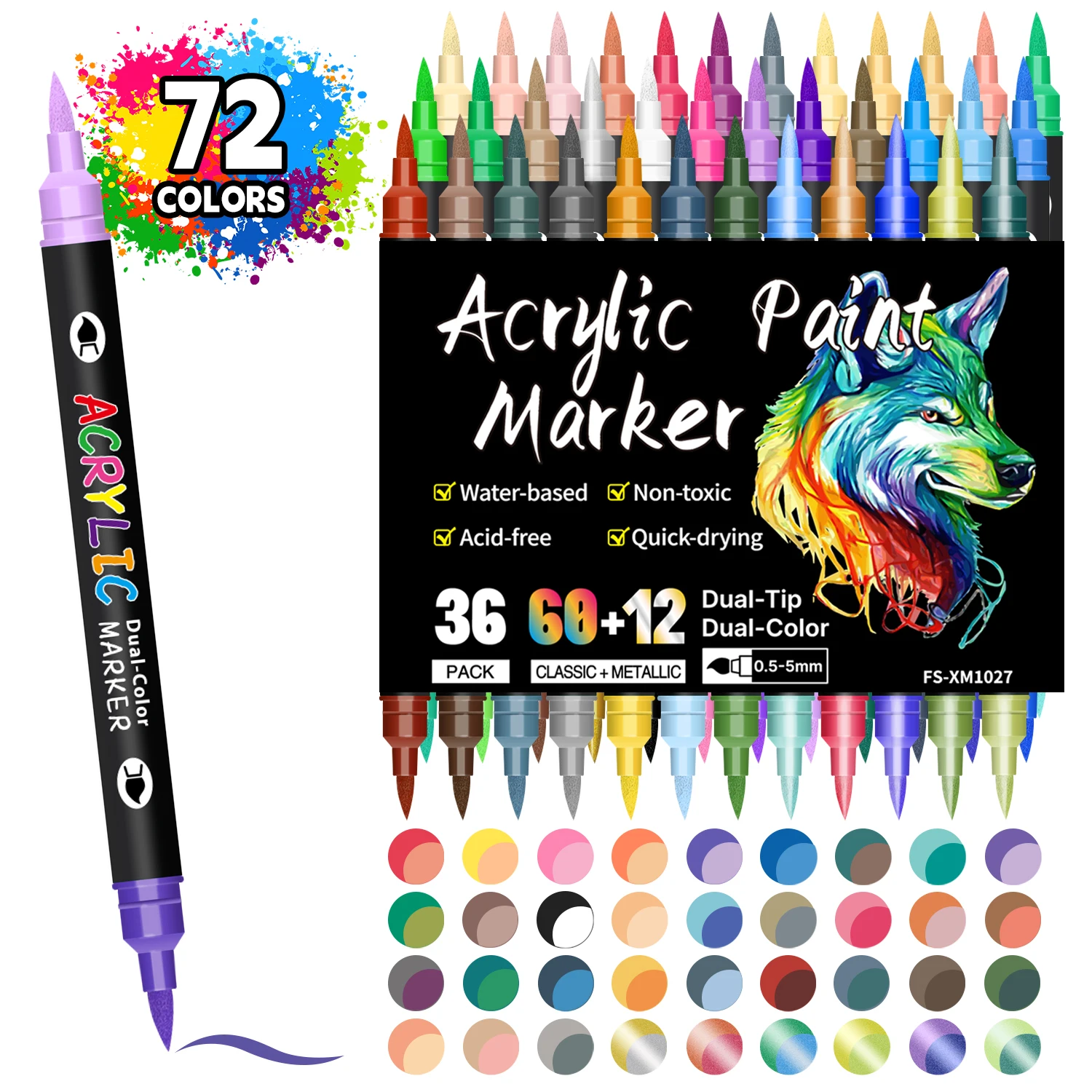 Vibrant 48-Color Dual Tip Acrylic Paint Pens Set
