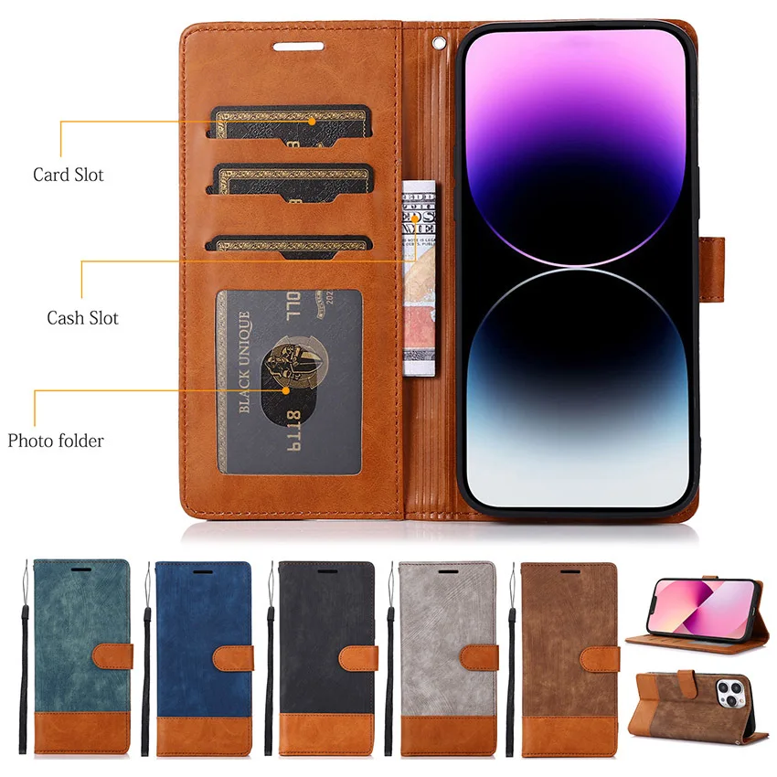 Custodia Flip In Pelle Splicing Per Redmi Note 10 10C 9 9S 10 10S 11 11S Pro 5G 9T 10T Poco X3 Nfc M3 F3 Photo Frames Cardsolt Cover