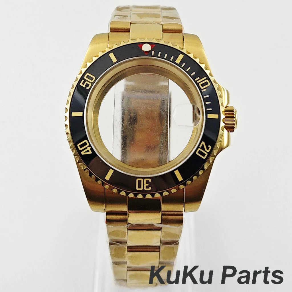 Gold 40MM Oyster Bracelet Sapphire Glass Waterproof Watch Case with 28.5mm Dial Compatibility