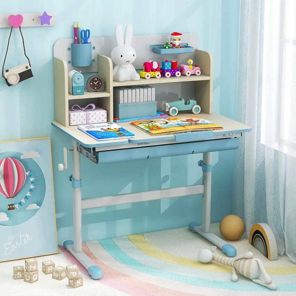 Kids Study Desk,Height Adjustable Children School Desk with Storage, Tilt Desktop, Pen Holder & Scale Ruler, Student Desk Table 2