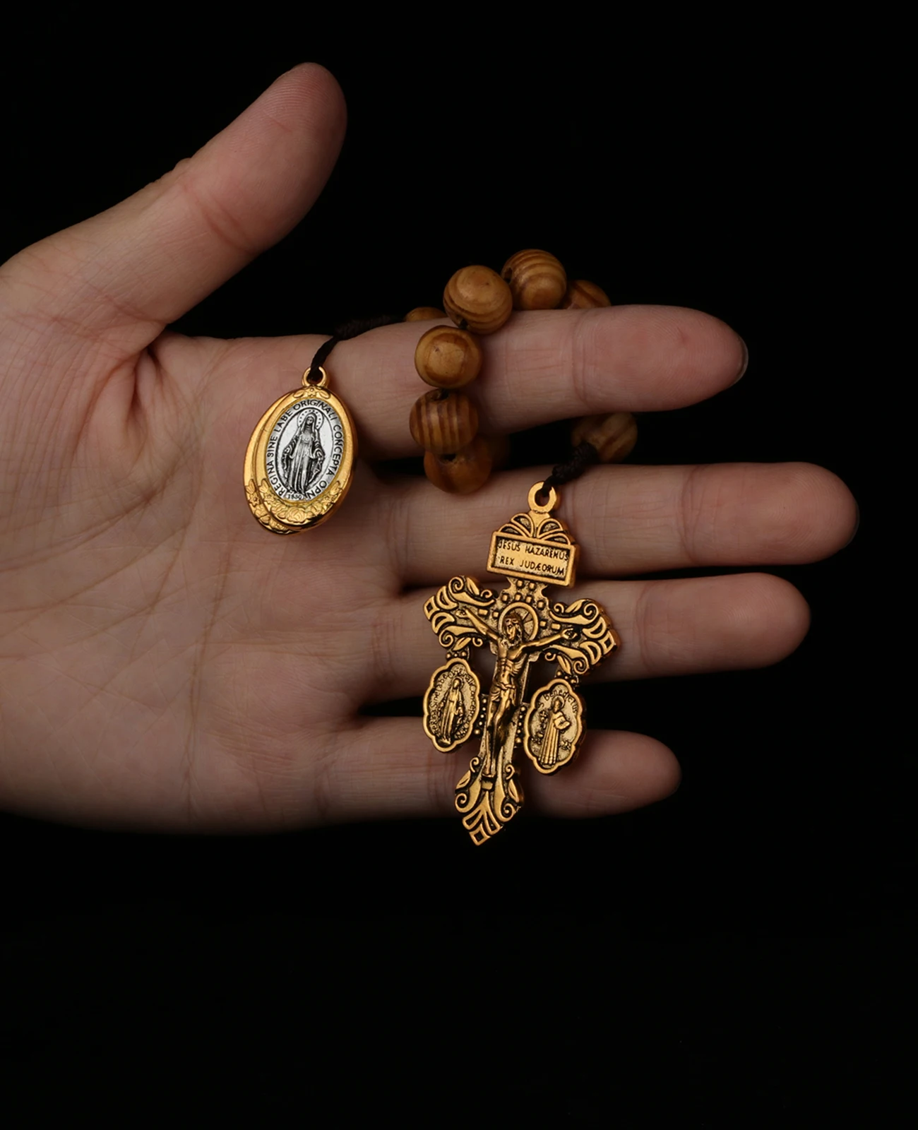 Wooden bead pocket rosary for Catholic devotion