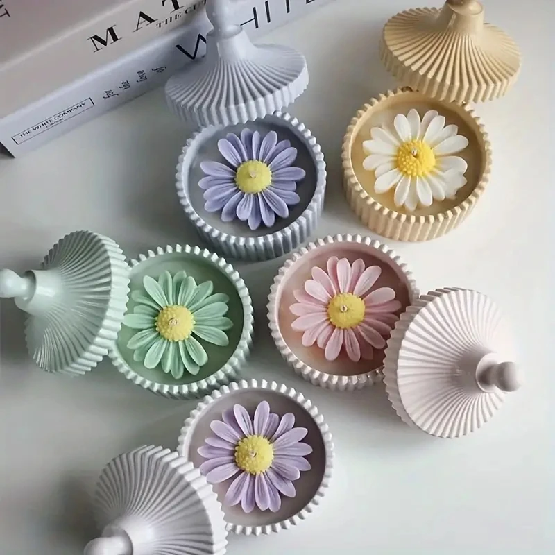 2Pcs Candle Jar Silicone Mold With Lid,Round Stripe Storage Jewelry Box Silicone Mold For Making Plaster Concrete Storage Box